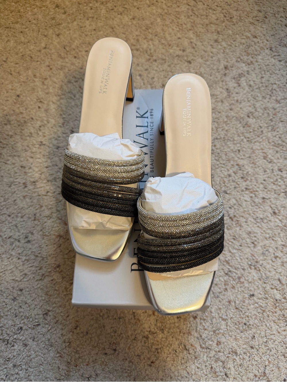 Benjamin Walk Touch Ups Isla Silver Rhinestone Block Heel Mules Size 11M